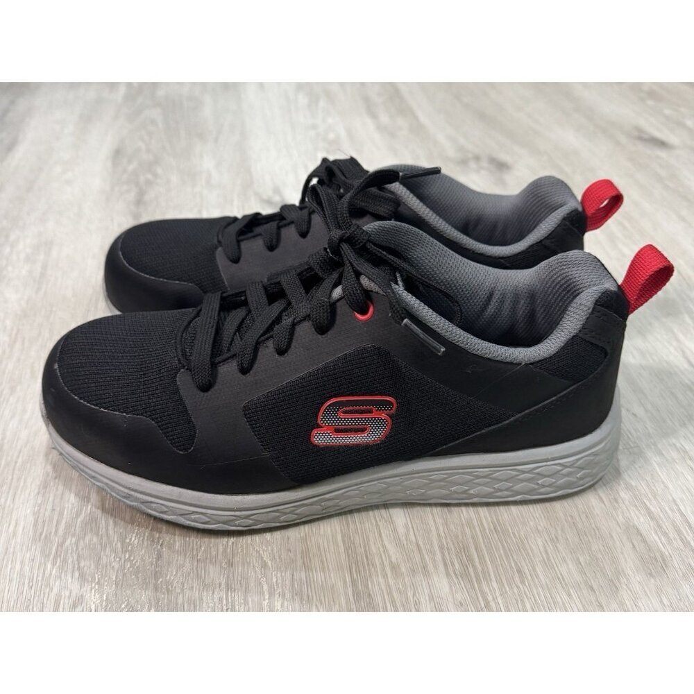 Skechers Work Safety Steel Toe Men Shoes CSA Approved Black Red Size 8